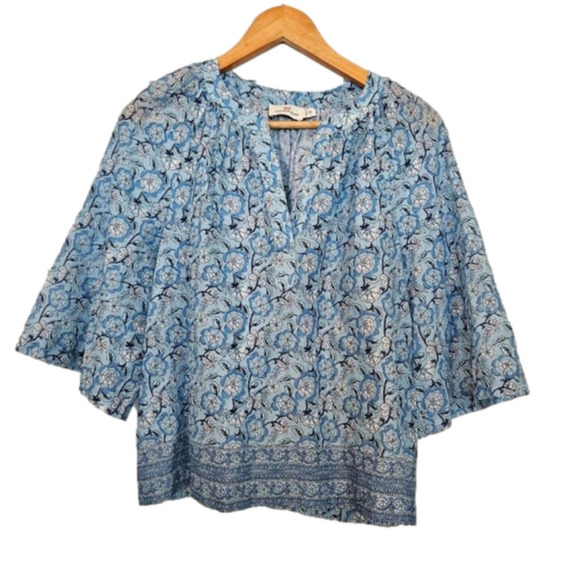 VINEYARD Vines Frangipani Floral Beachy Popover Blue and White Top, Size XS - Picture 1 of 9